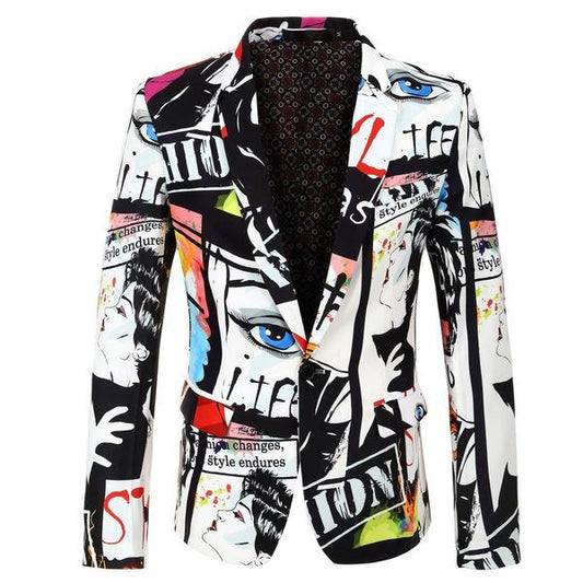 Men Printed Jacket Single Row One Button