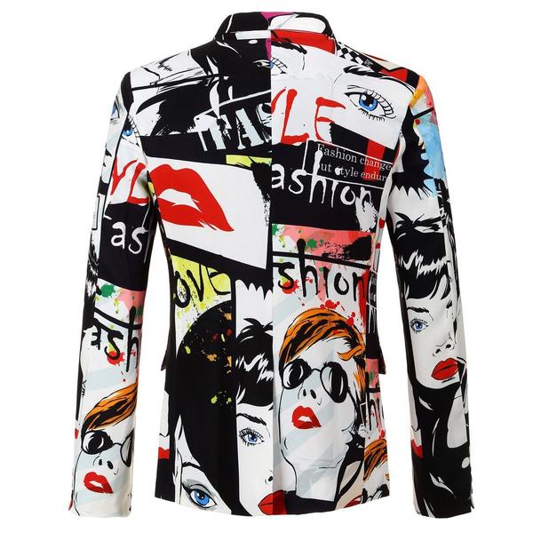 Men Printed Jacket Single Row One Button