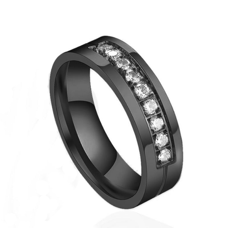 Simple Car Line Men s Women's Titanium Steel Ring Zircon Couple Ring