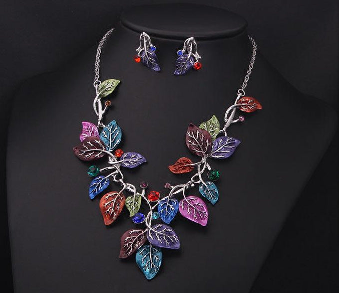 Women Europe and the United States big jewelry sets, color leaves, short clavicle necklace, bridal dress, female fashion accessories wholesale