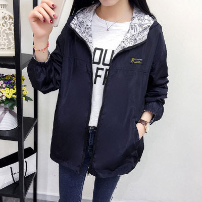 Women's Windbreaker Jacket College Style Long-Sleeved Korean Students Loose-Fitting Thin Short Short Women