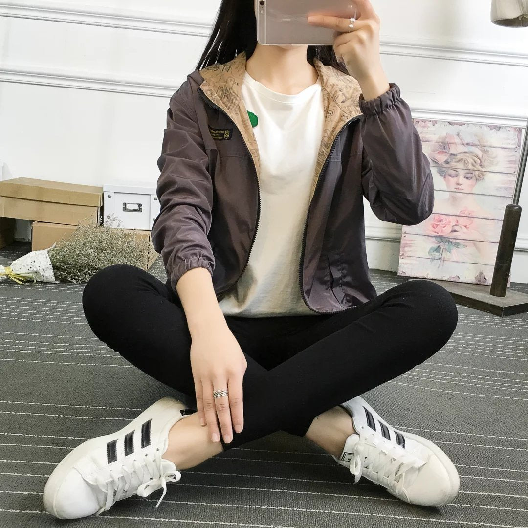 Women's Windbreaker Jacket College Style Long-Sleeved Korean Students Loose-Fitting Thin Short Short Women