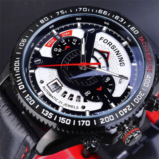 Forsining Analog Multifuncional Sport Automatic Wristwatch Leather Belt Military Calendar Mechanical Male Clock Top Brand Luxury
