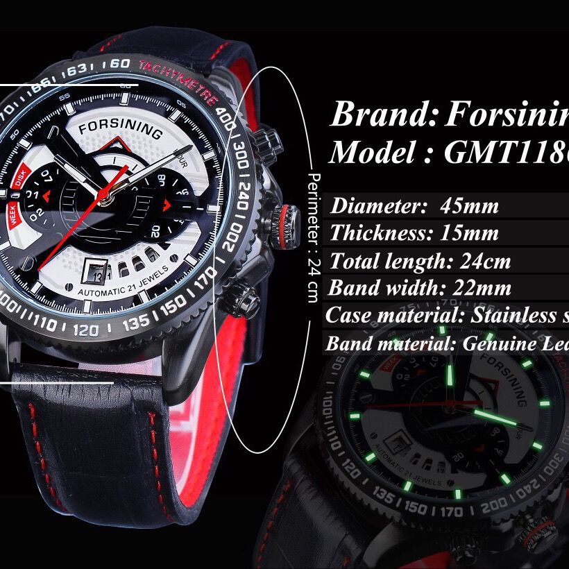 Forsining Analog Multifuncional Sport Automatic Wristwatch Leather Belt Military Calendar Mechanical Male Clock Top Brand Luxury