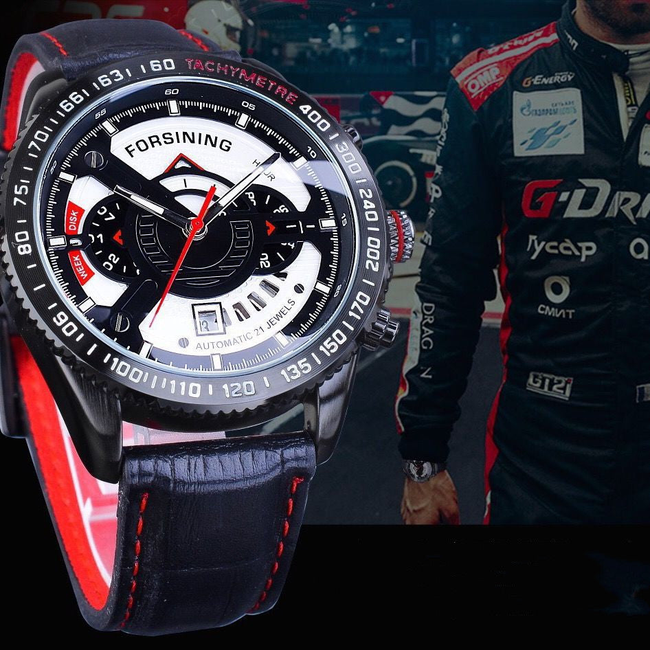 Forsining Analog Multifuncional Sport Automatic Wristwatch Leather Belt Military Calendar Mechanical Male Clock Top Brand Luxury