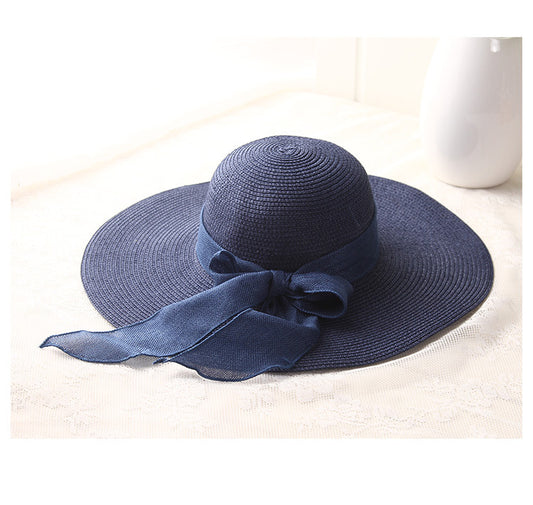 Female Ribbon Bow-Knot Wide Brim Beach Hat