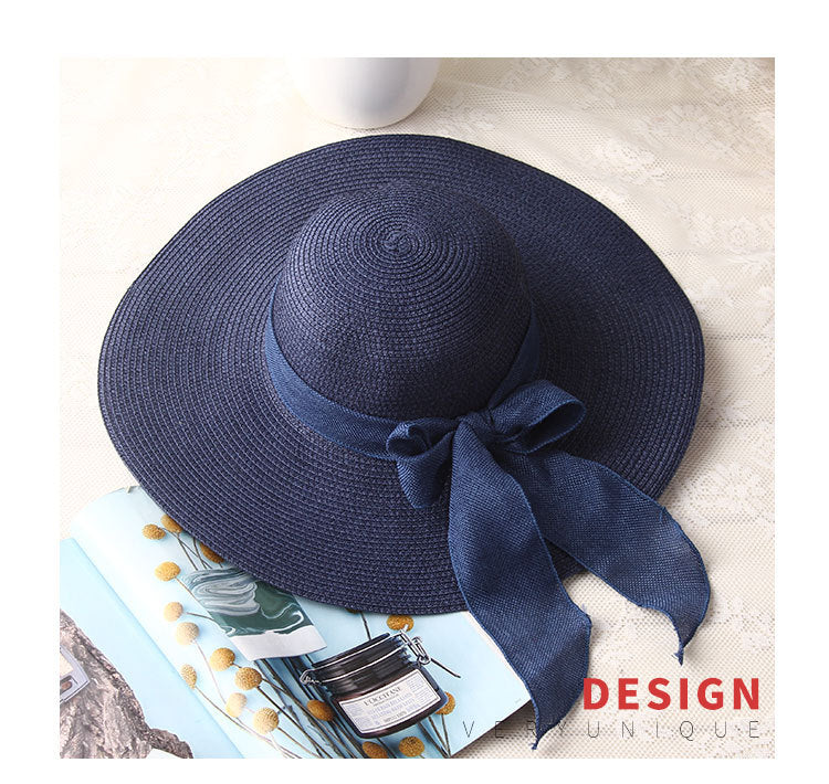 Female Ribbon Bow-Knot Wide Brim Beach Hat