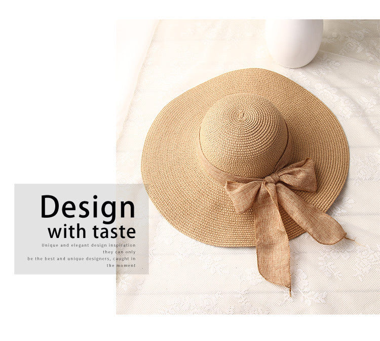 Female Ribbon Bow-Knot Wide Brim Beach Hat