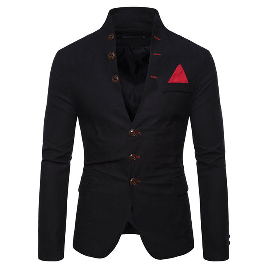 Men's Slim Fashion Multi Button Decorative Suit Men's Casual Stand Up Collar Suit Jacket