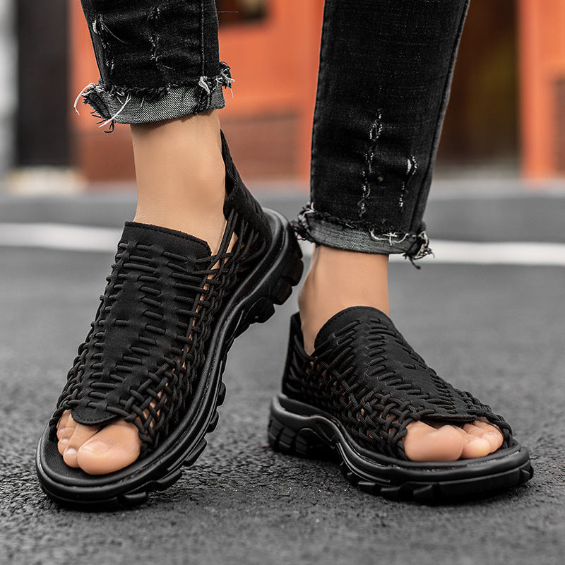 Casual Sandals Men'S Hand-Woven Sandals Trend Outer Wear Beach Shoes Slippers