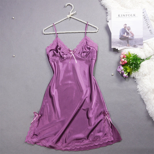 Summer New Ladies Silk Pajamas Suspenders Nightdress Sexy Charm Lace Ice Silk Pajamas