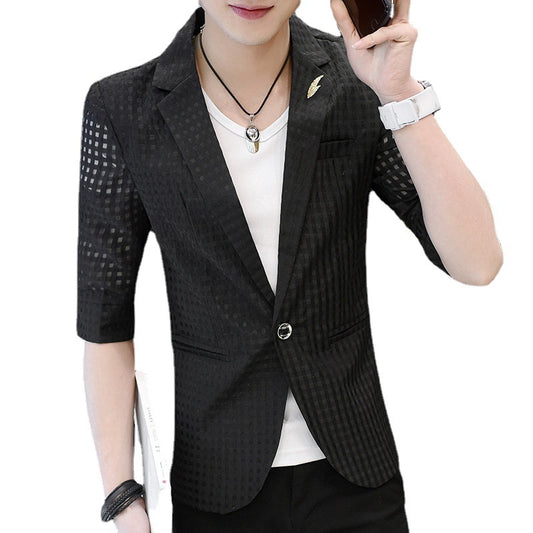 Youth Short-sleeved Suit Men's Summer Sun Protection Clothes Slim Hollow