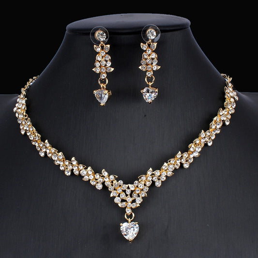 Golden Zircon Jewelry Set Bridal Necklace Earrings Wedding Two-piece Set for women