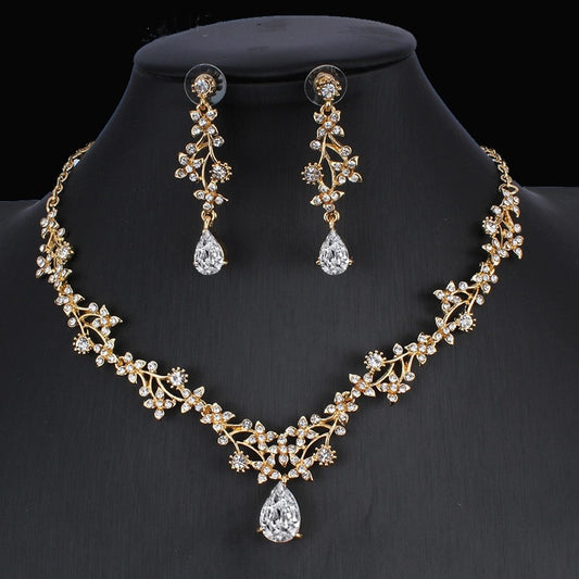 Golden Zircon Jewelry Set Bridal Necklace Earrings Wedding Two-piece Set for women