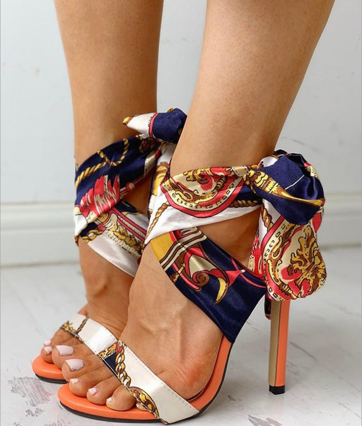 Lace pattern ladies large size super high stiletto sandals