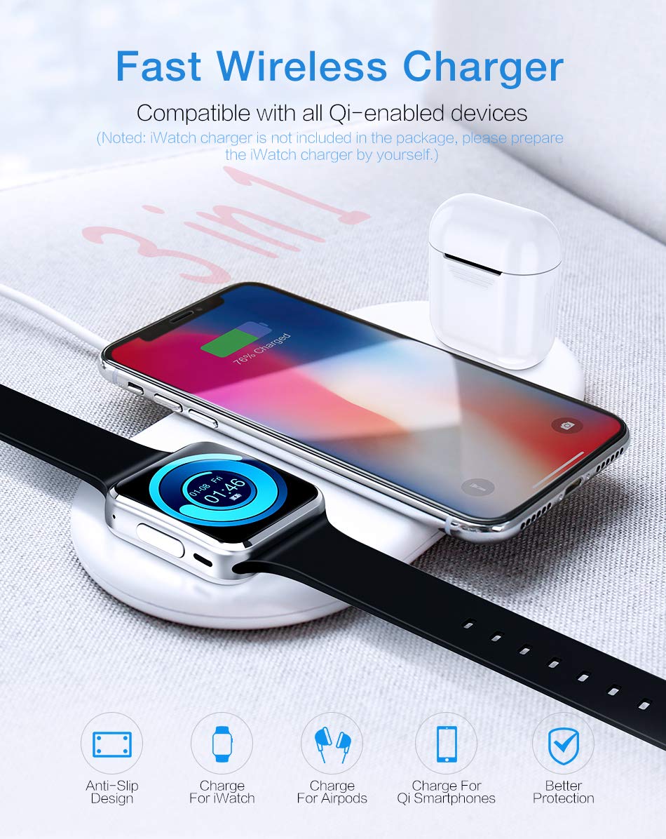 Compatible with Compatible with Wireless charger dual charge 5v2a for  mobile  watch headset three-in-one charging