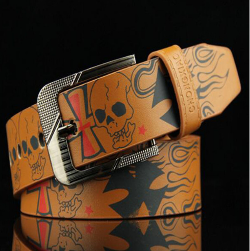 Funky Skull Print Leather Belt