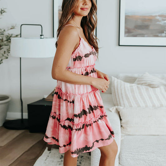 Women's Fashion V-Neck Sling Ruffle Dress