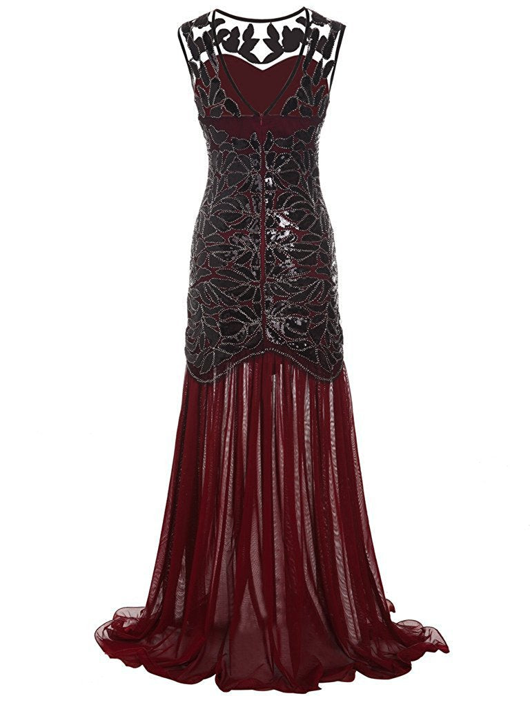Beaded mesh gauze sequin evening dress