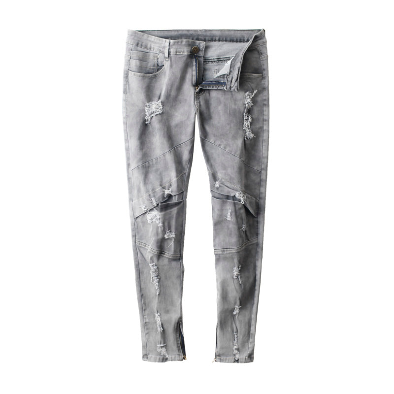 Frayed denim gray trousers for men's
