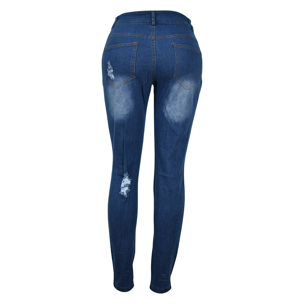 Pin buckle slim fit jeans for women