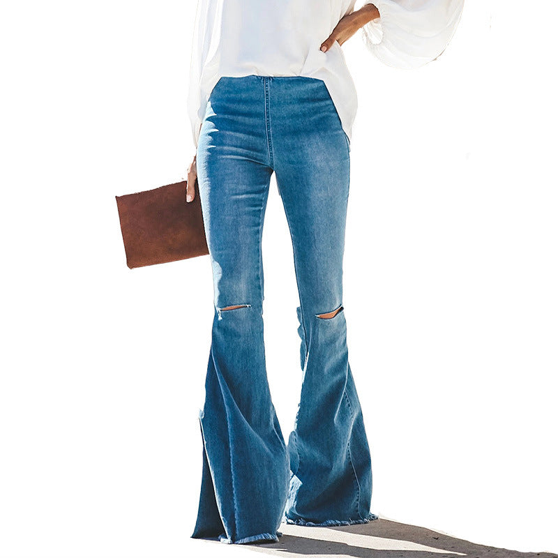 Frayed trousers with raw edges