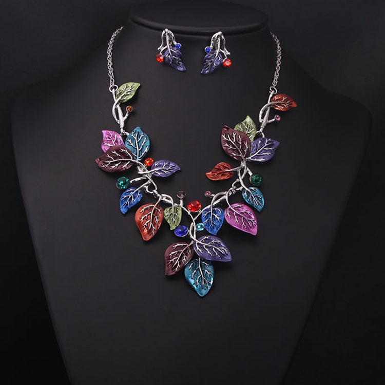 Women Europe and the United States big jewelry sets, color leaves, short clavicle necklace, bridal dress, female fashion accessories wholesale