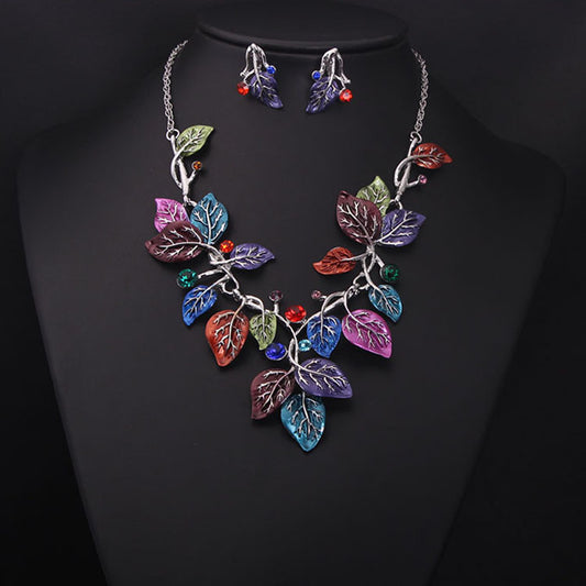 Women Europe and the United States big jewelry sets, color leaves, short clavicle necklace, bridal dress, female fashion accessories wholesale
