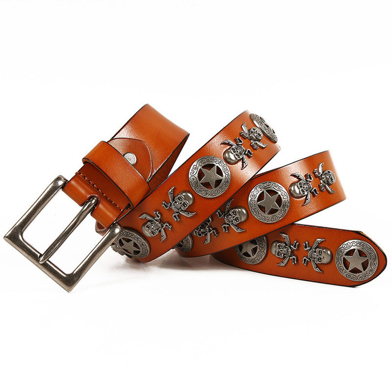 Unisex Men's And Women's Leather Belt With Rivets