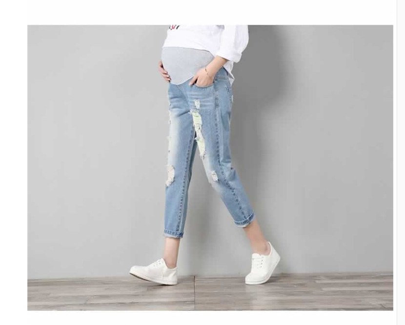 Fashion maternity pants summer 2021 tide hole jeans seven points loose thin tight stretch