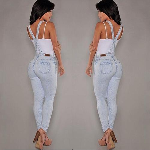 Women's ripped denim overalls
