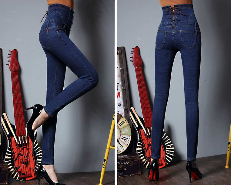 Women 2022 spring new black high waist large size pants Pants small feet jeans slim jeans long pants