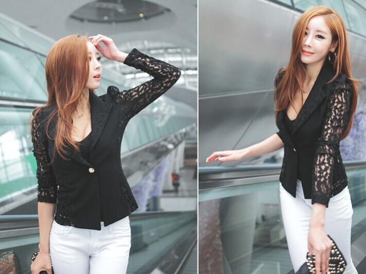 Lace panel small suit blazer for women