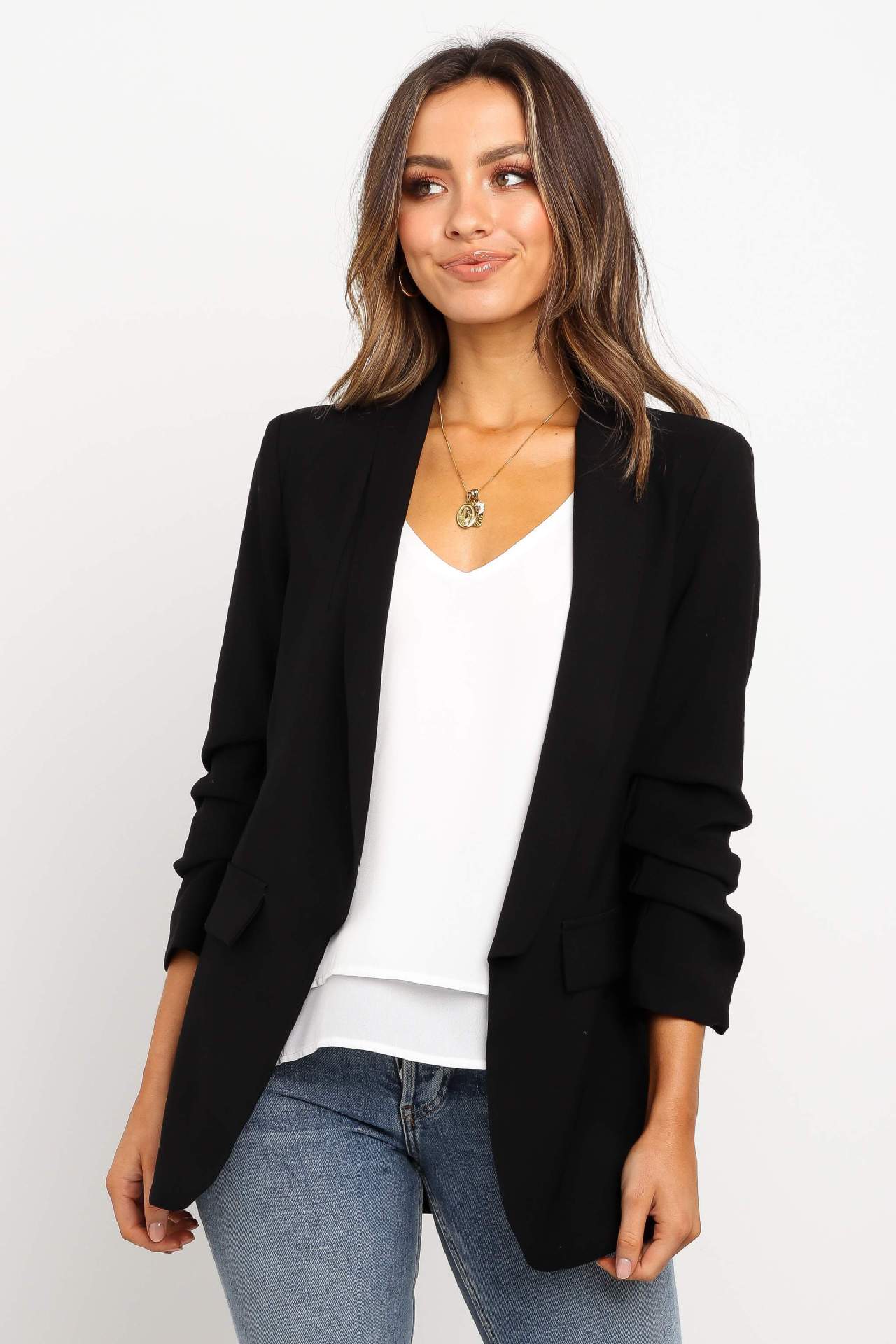 Long sleeve lapel small blazer for women