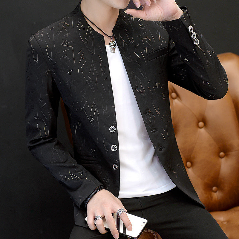 Men's printing small suit male Korean version of the self-cultivation collar collar tunic casual suit thin coat youth handsome scorpion