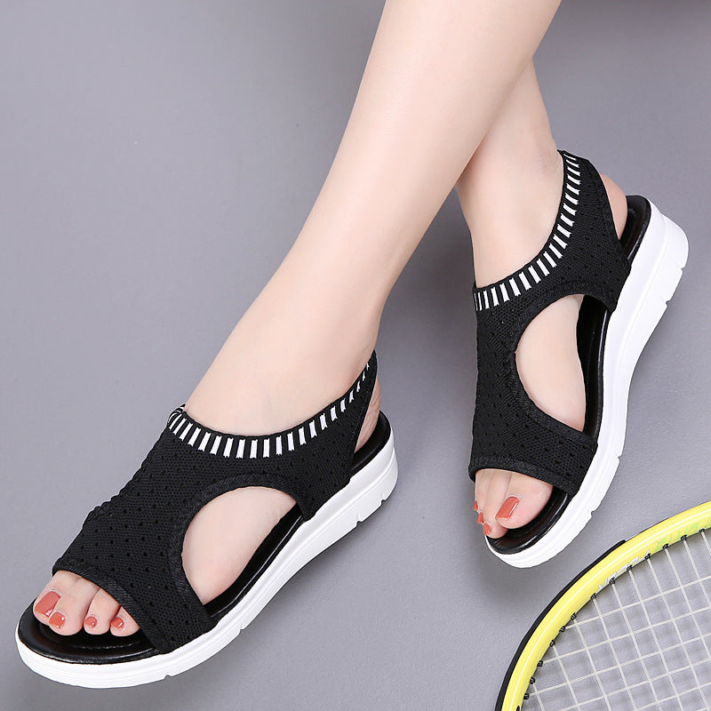 Women's thick-bottomed fishnet mesh sandals