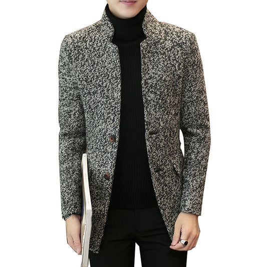 Youth Mid-Length Windbreaker Fashion Woolen Stand Collar Coat Trendy Men's Jacket