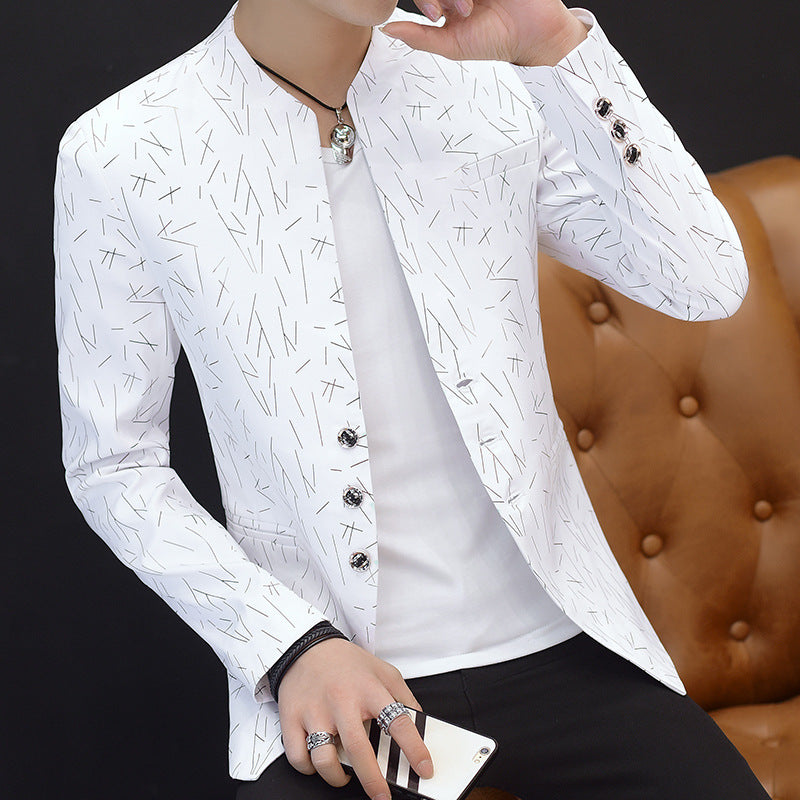 Men's printing small suit male Korean version of the self-cultivation collar collar tunic casual suit thin coat youth handsome scorpion