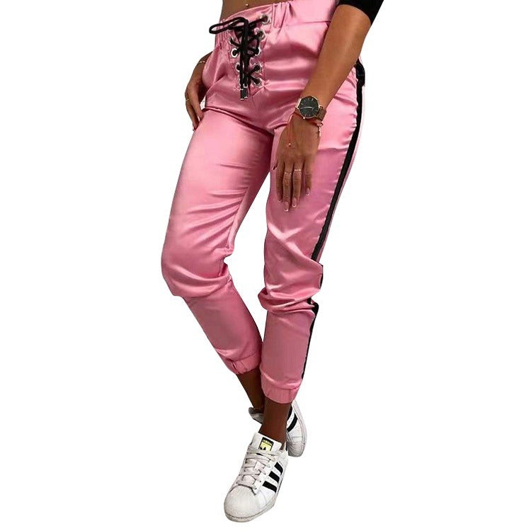 Contrast stitching trendy pants for women