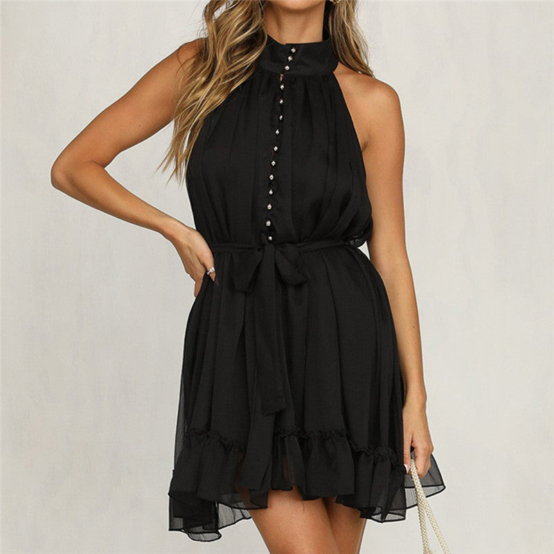 New chiffon hanging neck black skirt