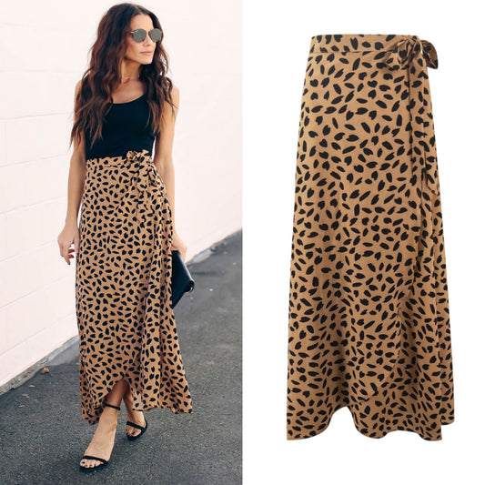 Leopard print long loose skirt for women
