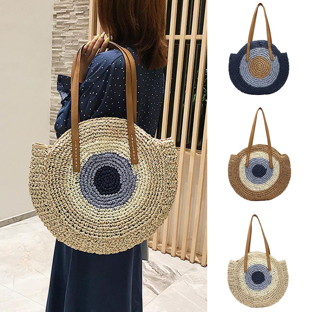 Large capacity single shoulder woven beach bag