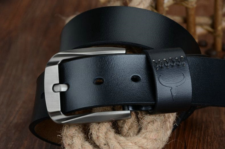 Leather men's pin buckle belt