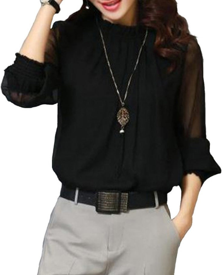 Chiffon fashion versatile sexy big size small stand collar