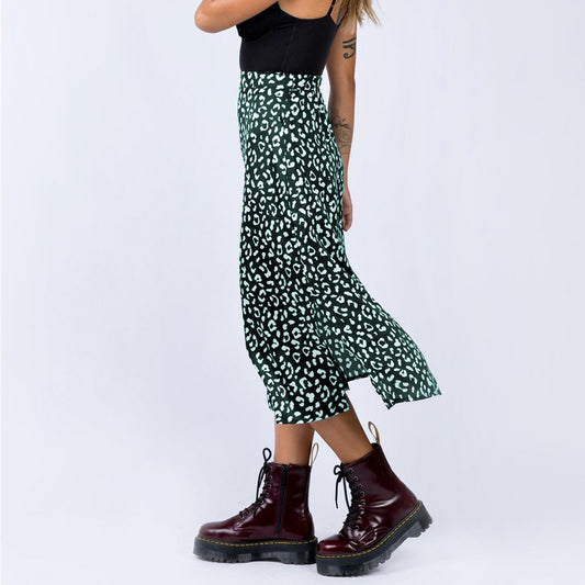 Leopard-print chiffon print split skirt for women
