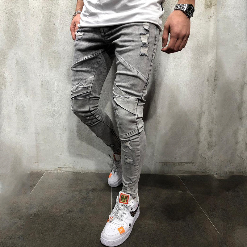 Frayed denim gray trousers for men's