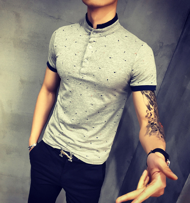 Guitar Print Stand Collar T-shirt