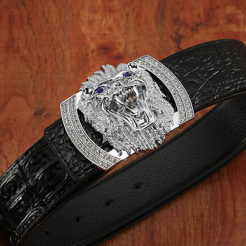 Personalized Leather Smooth Buckle Youth Lion Head Waist