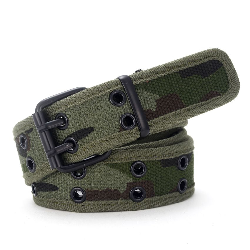 Casual Double Pin Buckle Covered Canvas Belt