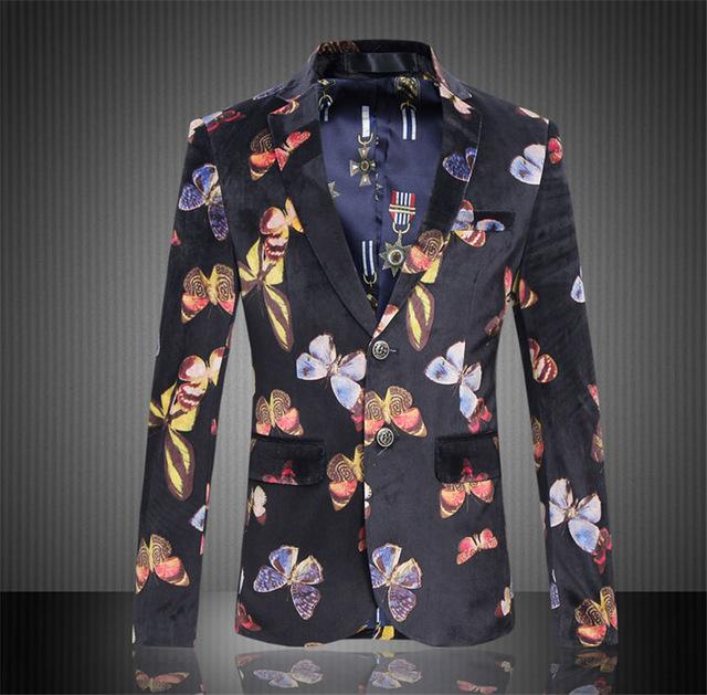 Men Printed  Blazer Jacket Brand Slim Fit Male Plus Size 6XL Cotton Business Wedding Casual Suit Blazer Costume Homme F2349